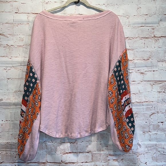 Free people blossom print Dolan balloon sleeve top mixed paisley thermal top - Picture 6 of 12